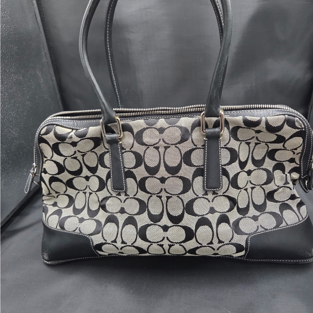 Coach Black and Gray Signature Print with Leather Accents - Picture 2 of 11
